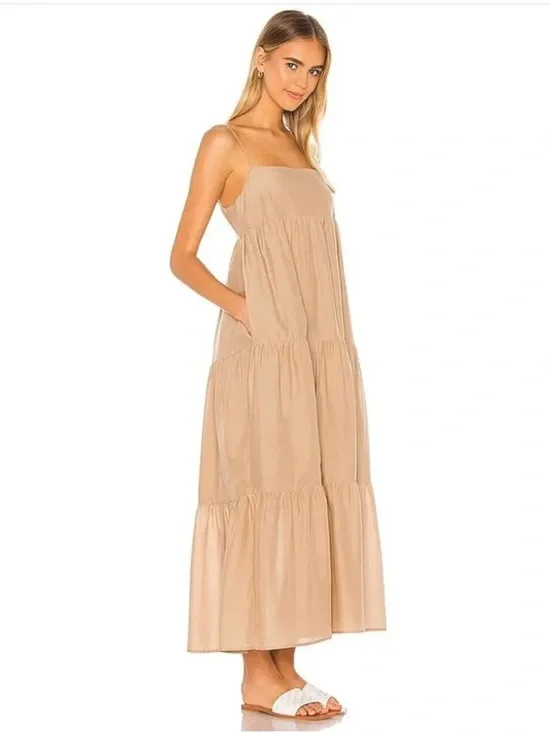 L'Academie Kiyama Tiered Maxi Dress in Tan Size Small - Picture 1 of 8